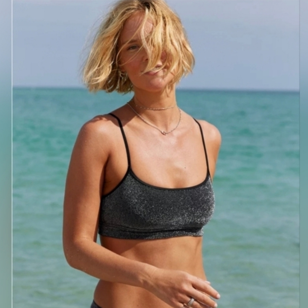 Women's Shimmery Black Crop Tank Top
